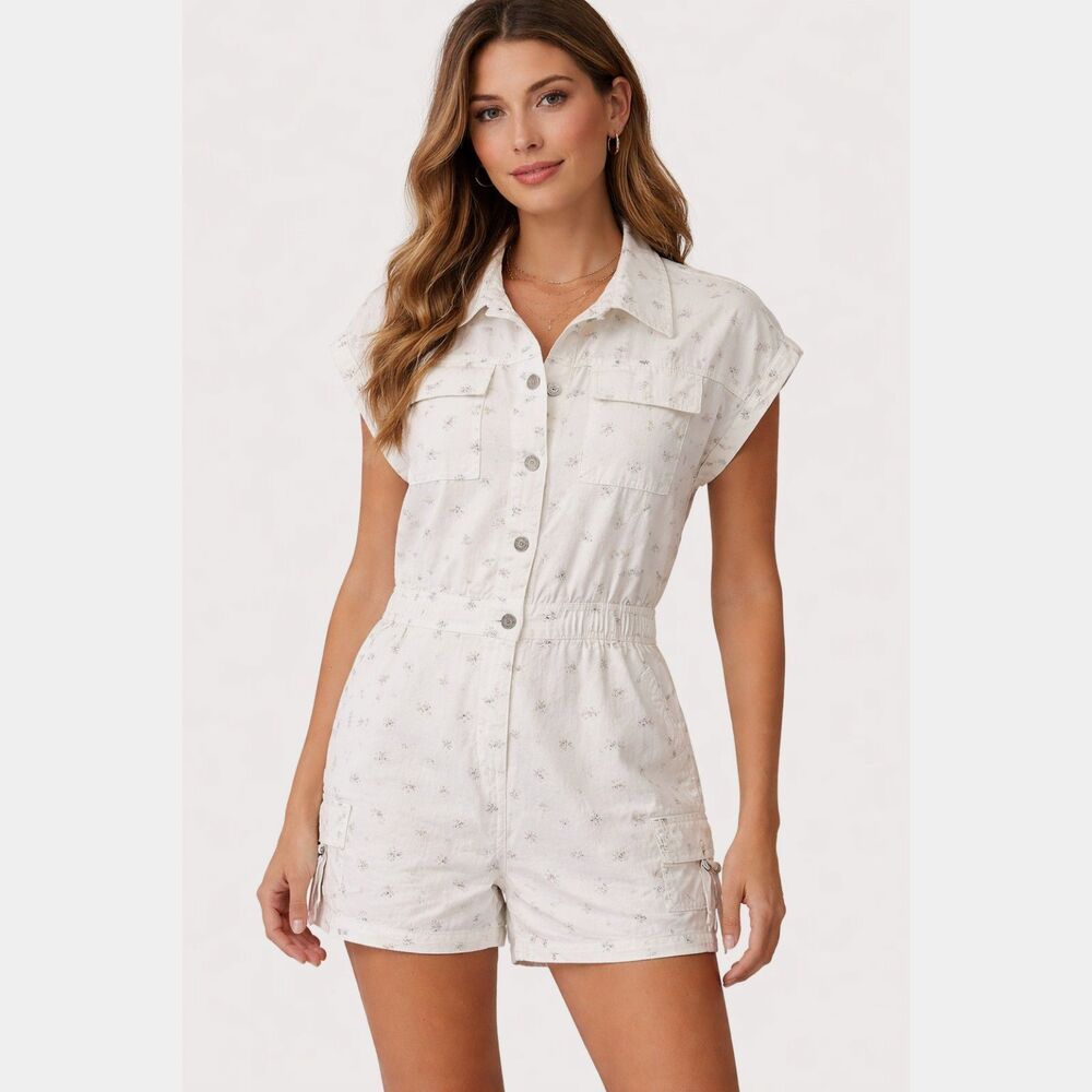 Celebrity Pink White Floral Denim Romper - Size Medium